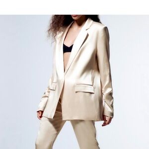 Zara Satin Light Cream Blazer Jacket